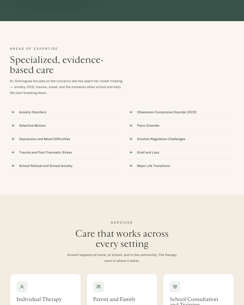 The About Dr. Domingues section and her areas of expertise